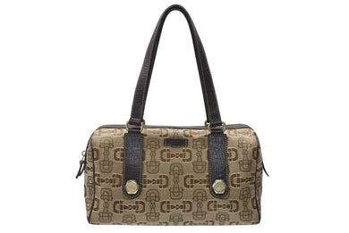 Gucci グッチ ボストンバッグ ホースビット刺繍 カーキ 248270 キャンバス ブラウン ベージュ 美品 中古 4b005845