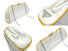 Load image into Gallery viewer, PRADA プラダ 2WAY クラッチバッグ ショルダーバッグ がま口 レザー ホワイト シルバー金具 美品 中古 4b005846