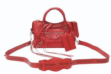 BALENCIAGA バレンシアガ クラシック ミニ シティ 2WAY ショルダーバッグ 300295 ロゴ レッド シルバー金具 美品 中古 4b005850