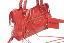 Load image into Gallery viewer, BALENCIAGA バレンシアガ クラシック ミニ シティ 2WAY ショルダーバッグ 300295 ロゴ レッド シルバー金具 美品 中古 4b005850