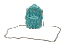 画像をギャラリービューアに読み込む, MIUMIU ミュウミュウ マイクロリュック チェーンショルダーバッグ マテラッセ ラムスキン ターコイズブルー シルバー金具 美品 中古 4b005851