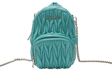 画像をギャラリービューアに読み込む, MIUMIU ミュウミュウ マイクロリュック チェーンショルダーバッグ マテラッセ ラムスキン ターコイズブルー シルバー金具 美品 中古 4b005851