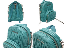 画像をギャラリービューアに読み込む, MIUMIU ミュウミュウ マイクロリュック チェーンショルダーバッグ マテラッセ ラムスキン ターコイズブルー シルバー金具 美品 中古 4b005851