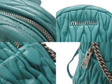 画像をギャラリービューアに読み込む, MIUMIU ミュウミュウ マイクロリュック チェーンショルダーバッグ マテラッセ ラムスキン ターコイズブルー シルバー金具 美品 中古 4b005851