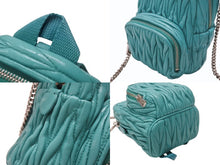 画像をギャラリービューアに読み込む, MIUMIU ミュウミュウ マイクロリュック チェーンショルダーバッグ マテラッセ ラムスキン ターコイズブルー シルバー金具 美品 中古 4b005851