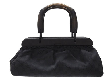 極美品 GUCCI グッチ バンブー ハンドバッグ ウッド調 GGキャンバス イタリア製 レザー ブラック 中古 4b005856