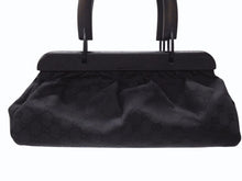 Load image into Gallery viewer, 極美品 GUCCI グッチ バンブー ハンドバッグ ウッド調 GGキャンバス イタリア製 レザー ブラック 中古 4b005856