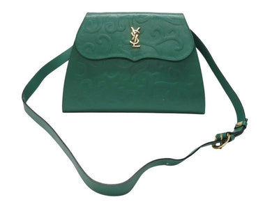 YvesSaintLaurent イヴ サンローラン LogoShoulderBag ロゴ ショルダーバッグ FF14623 WS14623 グリーン ゴールド金具 美品 中古 4b005858