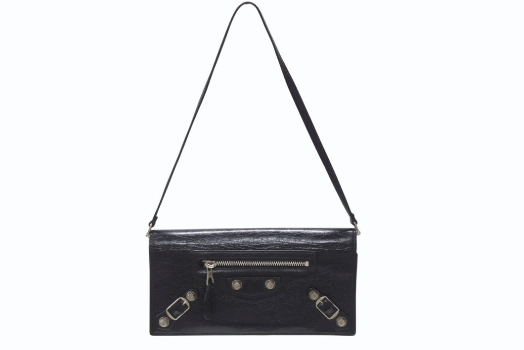 極美品 BALENCIAGA バレンシアガ ジャイアントコンチネンタル 長財布 ハンドバッグ ブラック シルバー金具 中古 4b005859