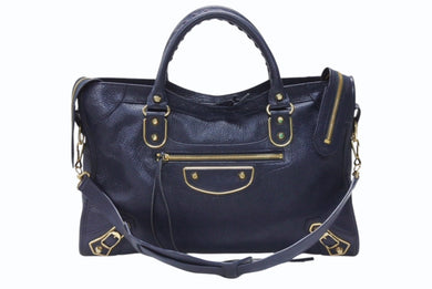 BALENCIAGA バレンシアガ クラシック メタリック エッジ シティ 2WAY ショルダーバッグ 390154 ネイビー ゴールド金具 美品 中古 4b005865