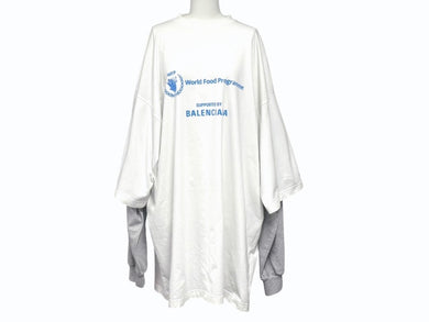 極美品 BALENCIAGA バレンシアガ Food Holiday Two Piece Long Sleeved Shirt プリントロゴレイヤード長袖Tシャツ 698089 TMVL2 ホワイト サイズ3 中古 4b005873