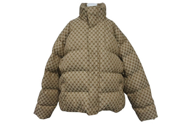 極美品 BALENCIAGA × GUCCI バレンシアガ グッチ 22AW ハッカー プロジェクト BB柄 パファー ダウンジャケット YZERR私物 ベージュ サイズ46 681885 中古 4b005880