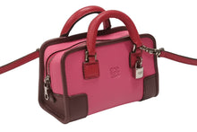 画像をギャラリービューアに読み込む, LOEWE ロエベ アマソナ マイクロ ミニ 2WAY ハンドバッグ ショルダーバッグ ポーチ レザー ピンク ボルドー シルバー金具 美品 中古 4b005904