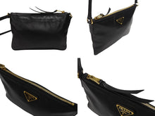 画像をギャラリービューアに読み込む, 極美品 PRADA プラダ ショルダーバッグ 斜め掛けバッグ ミニバッグ トライアングルロゴ レザー ブラック ゴールド金具 中古 4b005933
