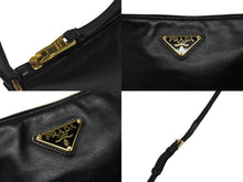 画像をギャラリービューアに読み込む, 極美品 PRADA プラダ ショルダーバッグ 斜め掛けバッグ ミニバッグ トライアングルロゴ レザー ブラック ゴールド金具 中古 4b005933
