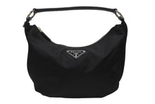 Load image into Gallery viewer, PRADA プラダ ホーボー ワンショルダーバッグ ハンドバッグ トライアングルロゴ BR3291 ナイロン レザー ブラック シルバー金具 美品 中古 4b005934