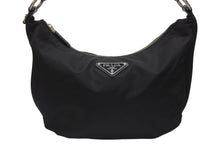 Load image into Gallery viewer, PRADA プラダ ホーボー ワンショルダーバッグ ハンドバッグ トライアングルロゴ BR3291 ナイロン レザー ブラック シルバー金具 美品 中古 4b005934