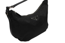 Load image into Gallery viewer, PRADA プラダ ホーボー ワンショルダーバッグ ハンドバッグ トライアングルロゴ BR3291 ナイロン レザー ブラック シルバー金具 美品 中古 4b005934