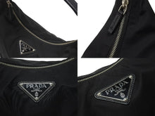 Load image into Gallery viewer, PRADA プラダ ホーボー ワンショルダーバッグ ハンドバッグ トライアングルロゴ BR3291 ナイロン レザー ブラック シルバー金具 美品 中古 4b005934