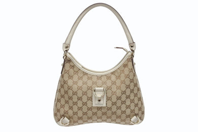 極美品 GUCCI グッチ アビー ワンショルダーバッグ GGキャンバス 130738 214397 ベージュ アイボリー ゴールド金具 中古 4b006007