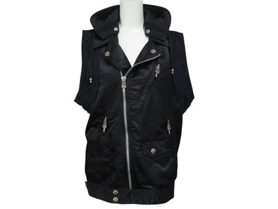 CHROME HEARTS クロムハーツ ライダース ベスト ナイロン スウェット パーカー ダガージップ クロスボール 美品 中古 4b006060