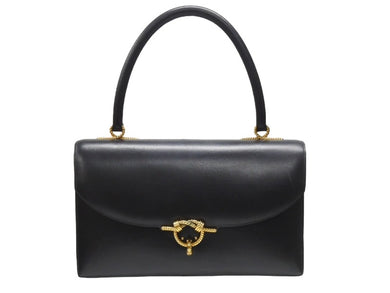 HERMES エルメス コルドリエール ハンドバッグ ボックスカーフ ブラック ゴールド金具 ○W刻印 1993年 美品 中古 4b006083