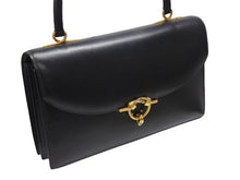 Load image into Gallery viewer, HERMES エルメス コルドリエール ハンドバッグ ボックスカーフ ブラック ゴールド金具 ○W刻印 1993年 美品 中古 4b006083