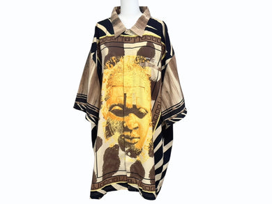 極美品 pellepelle ペレペレ 半袖シャツ 90s ポリエステル ブラウン マルチカラー サイズ3XL 中古 4b006109