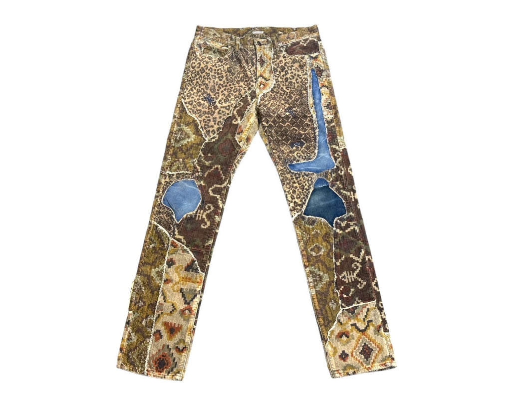 KAPITAL キャピタル パッチワーク レオパード コーデュロイ デニムパンツ KAPITAL KOUNTRY コットン ブラウン サイズ34 美品 中古 4b006112