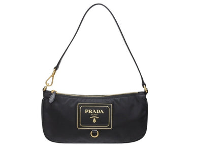 新品未使用 PRADA プラダ ワンショルダーバッグ ナイロン サフィアーノレザー ブラック イタリア製 ゴールド金具 中古 4b006145