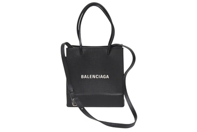 BALENCIAGA バレンシアガ ショッピングトートXXS 2WAY ショルダーバッグ ブラック レザー 597858 ロゴ シルバー金具 美品 4b006190 正規品