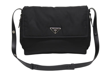 極美品 PRADA プラダ ラージ パデッド ショルダーバッグ 1BD256 Re-Nylon ナイロン トライアングルロゴ レザー ブラック 中古 4b006197