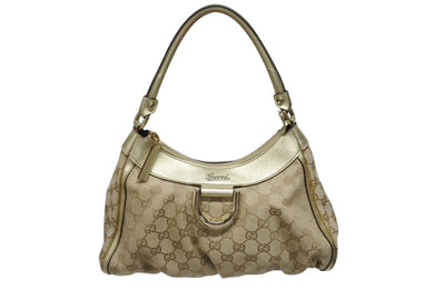 GUCCI グッチ GG アビー ワンショルダーバッグ ゴールド レザー キャンバス ハンドバッグ 190525 ロゴ ゴールド金具 美品 中古 4b006198