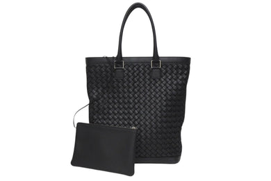 BOTTEGA VENETA ボッテガヴェネタ イントレチャート ハンドバッグ トートバッグ レザー ブラック 美品 中古 4b006203