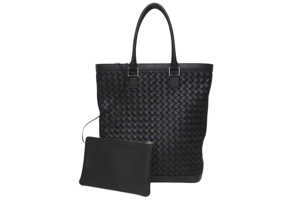 BOTTEGA VENETA ボッテガヴェネタ イントレチャート ハンドバッグ トートバッグ レザー ブラック 美品 中古 4b006203