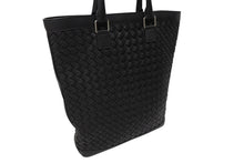 画像をギャラリービューアに読み込む, BOTTEGA VENETA ボッテガヴェネタ イントレチャート ハンドバッグ トートバッグ レザー ブラック 美品 中古 4b006203