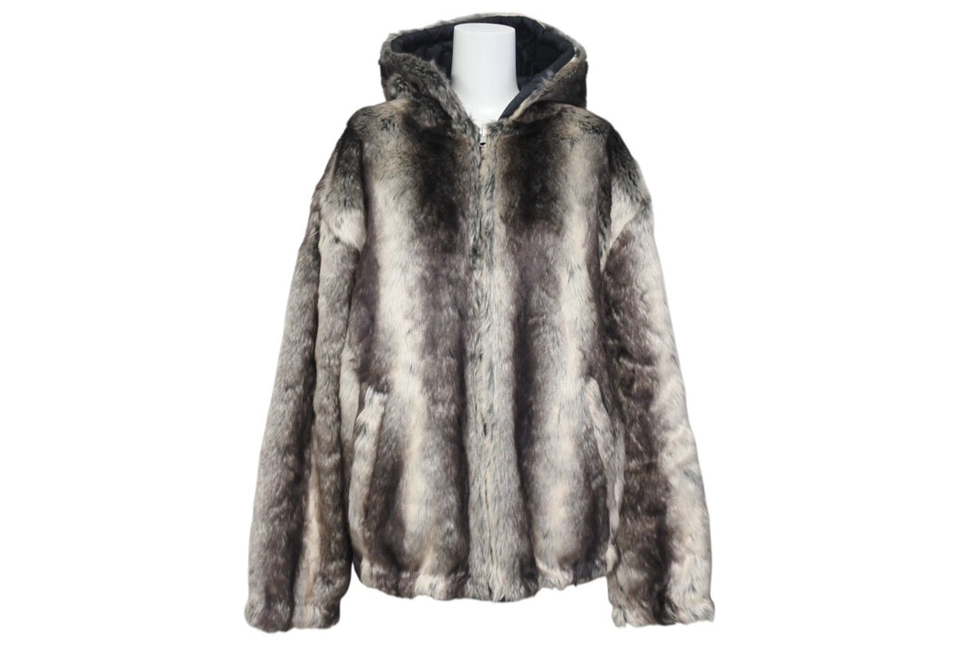 Supreme シュプリーム 20FW リバーシブル フーデッドジャケット フェイクファー ブラック グレー アクリル ポリエステル 美品 中古 4b006215