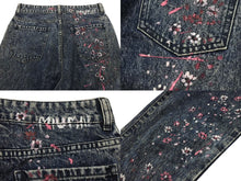 画像をギャラリービューアに読み込む, 極美品 MIUMIU ミュウミュウ フラワーペイント デニムパンツ AMM1 2019 2161 コットン ポリエステル ブルー ピンク サイズ28 中古 4b006223