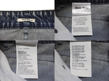 画像をギャラリービューアに読み込む, 極美品 MIUMIU ミュウミュウ フラワーペイント デニムパンツ AMM1 2019 2161 コットン ポリエステル ブルー ピンク サイズ28 中古 4b006223