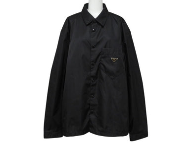 極美品 PRADA プラダ Re-Nylon Shirt リナイロン 長袖シャツ SC514 サイズXXL トライアングルロゴ 三角ロゴプレート ブラック 中古 4b006249
