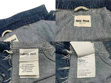 画像をギャラリービューアに読み込む, MIUMIU ミュウミュウ デニム ブルゾン ジャケット ブルー ロゴ クロップド コットン アウター GWB148 サイズ40 美品 中古 4b006252