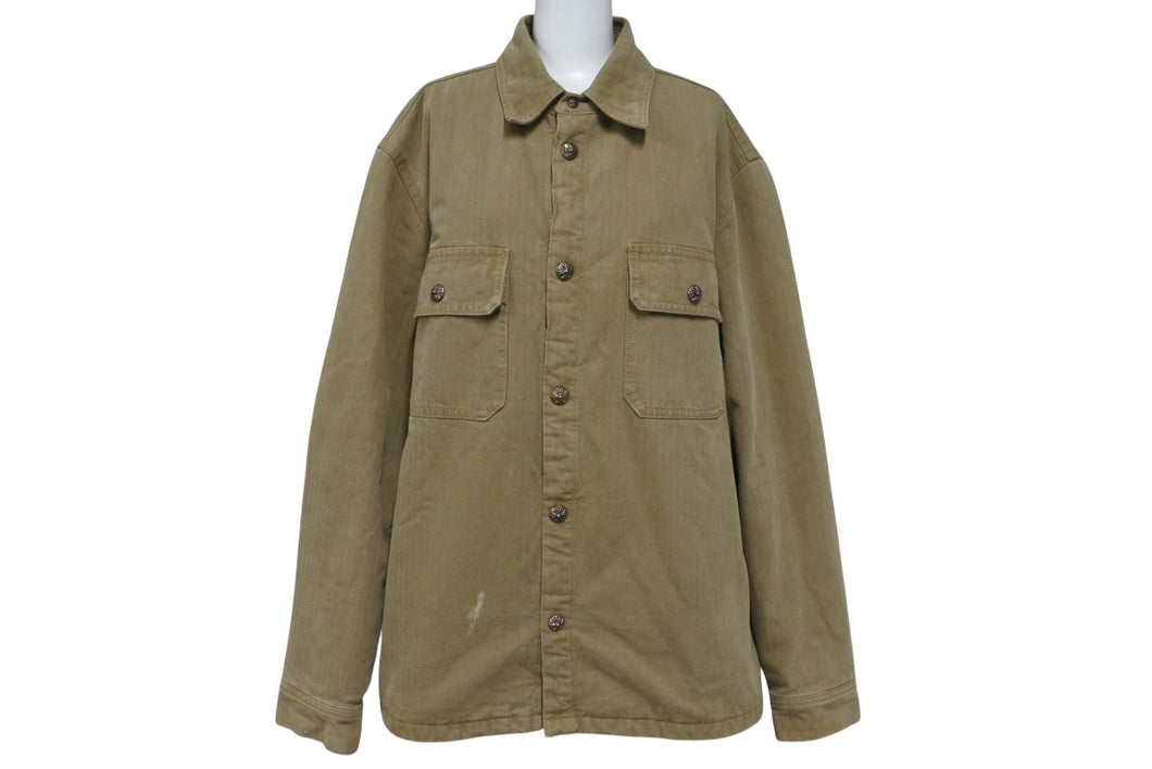 CHROME HEARTS クロムハーツ WORK DOG SHIRTS ワークドッグ シャツ ジャケット クロスボール ヘリンボーン ブラウン サイズXL 良品 中古 4b006253