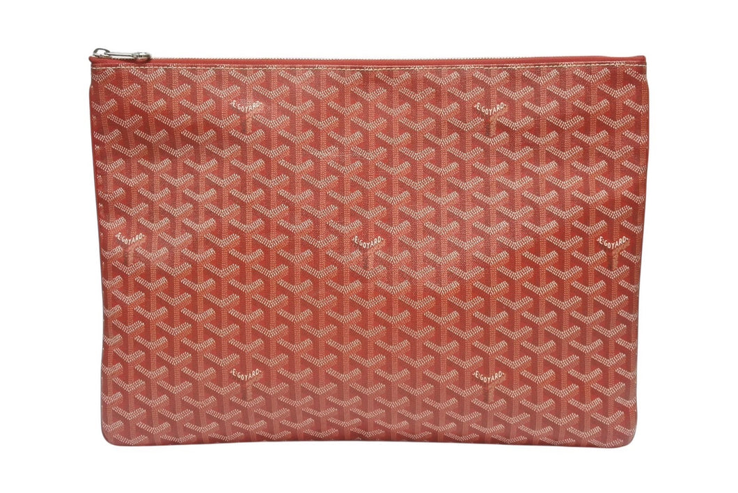 極美品 GOYARD ゴヤール セナGM クラッチバッグ レッド ゴヤールディンキャンバス シルバー金具 SENAT2GMLTY07CL07P 中古 4b006296