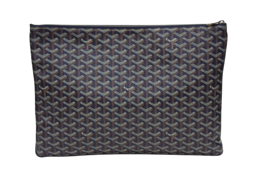 GOYARD ゴヤール セナGM クラッチバッグ ネイビー ゴヤールディンキャンバス シルバー金具 SENAT2GMLTY07CL07P 美品 中古 4b006297