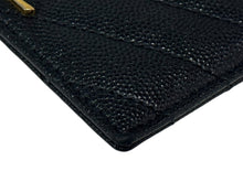 画像をギャラリービューアに読み込む, YVES SAINT LAURENT イヴサンローラン YSLロゴ カードケース 423291 BOW01 カーフスキン ブラック 美品 中古 4b006303