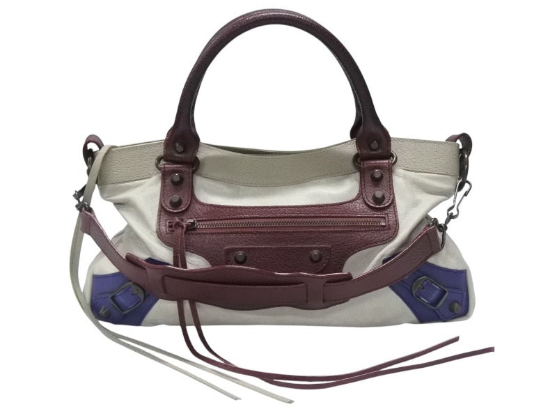 BALENCIAGA バレンシアガ ザ・ファースト 2WAYハンドバッグ 103208 ボルドー ライトブルー ブルー 美品 中古 4b006309