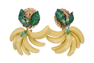 DOLCE&GABBANA ドルチェアンドガッバーナ イヤリング 重量約66.8g バナナ ブラス ラタン ラインストーン 美品 中古 4b006324