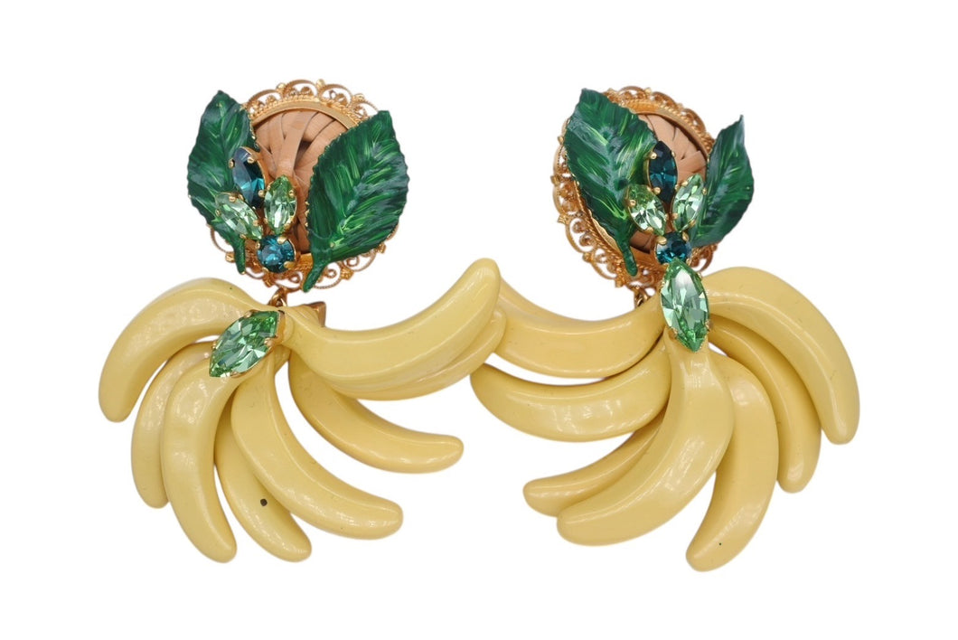 DOLCE&GABBANA ドルチェアンドガッバーナ イヤリング 重量約66.8g バナナ ブラス ラタン ラインストーン 美品 中古 4b006324