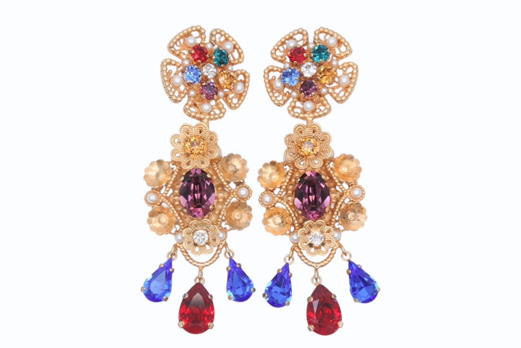 DOLCE&GABBANA ドルチェアンドガッバーナ イヤリング 重量約41.3g ブラス フェイクパール ラインストーン 美品 中古 4b006331