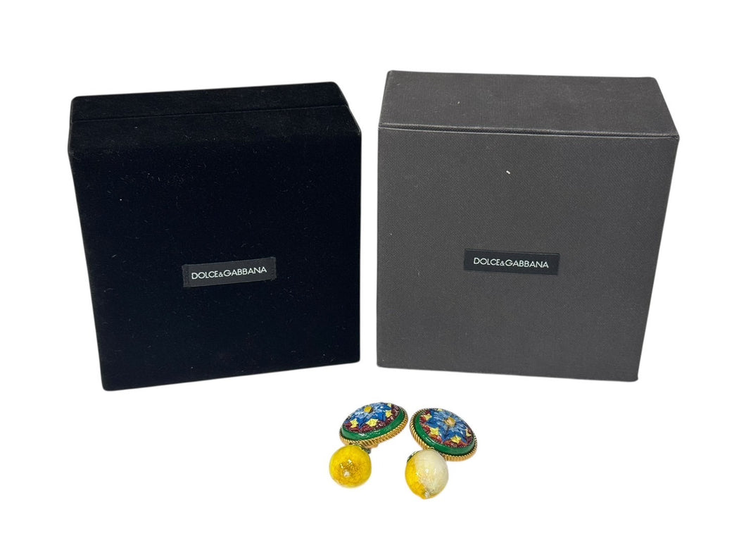 極美品 DOLCE&GABBANA ドルチェアンドガッバーナ レモンモチーフ イヤリング イエロー マルチカラー ゴールド金具 中古 4b006332